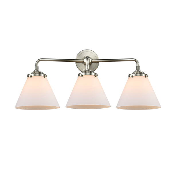 Cone Bath Vanity Light shown in the Brushed Satin Nickel finish with a Matte White shade