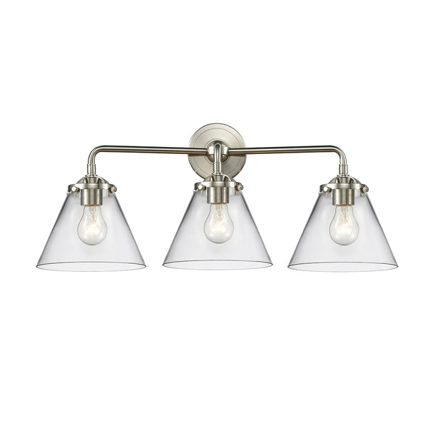 Cone Bath Vanity Light shown in the Brushed Satin Nickel finish with a Clear shade