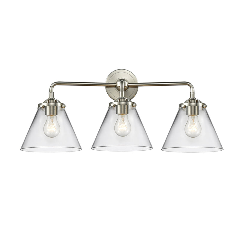 Cone Bath Vanity Light shown in the Brushed Satin Nickel finish with a Clear shade