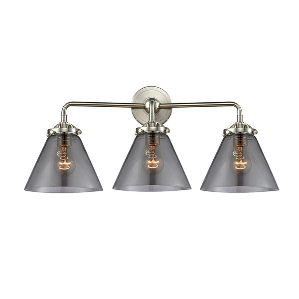 Cone Bath Vanity Light shown in the Brushed Satin Nickel finish with a Plated Smoke shade