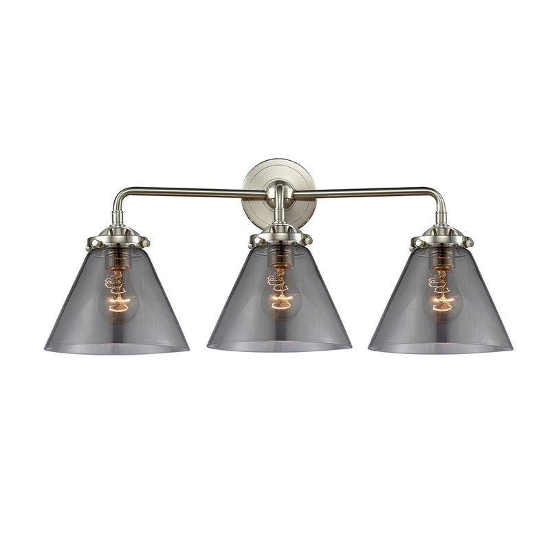 Cone Bath Vanity Light shown in the Brushed Satin Nickel finish with a Plated Smoke shade