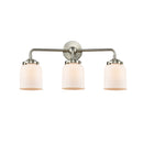 Bell Bath Vanity Light shown in the Brushed Satin Nickel finish with a Matte White shade