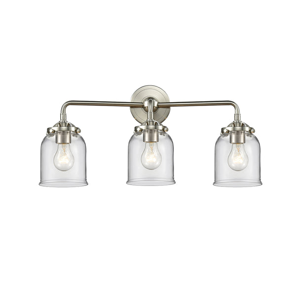 Bell Bath Vanity Light shown in the Brushed Satin Nickel finish with a Clear shade