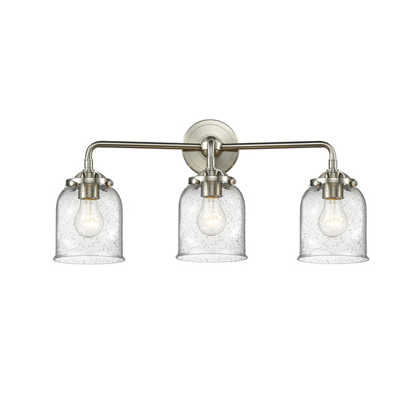 Bell Bath Vanity Light shown in the Brushed Satin Nickel finish with a Seedy shade