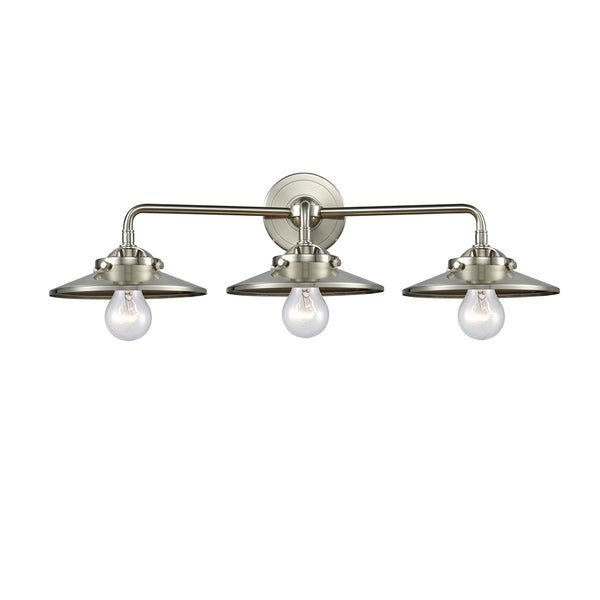 Railroad Bath Vanity Light shown in the Brushed Satin Nickel finish with a Brushed Satin Nickel shade
