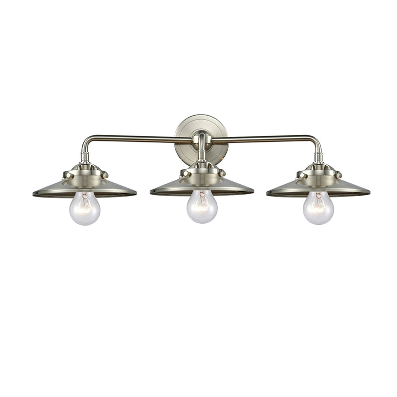 Railroad Bath Vanity Light shown in the Brushed Satin Nickel finish with a Brushed Satin Nickel shade
