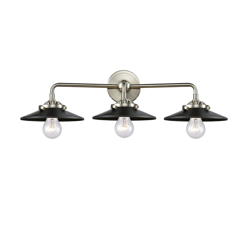 Railroad Bath Vanity Light shown in the Brushed Satin Nickel finish with a Matte Black shade