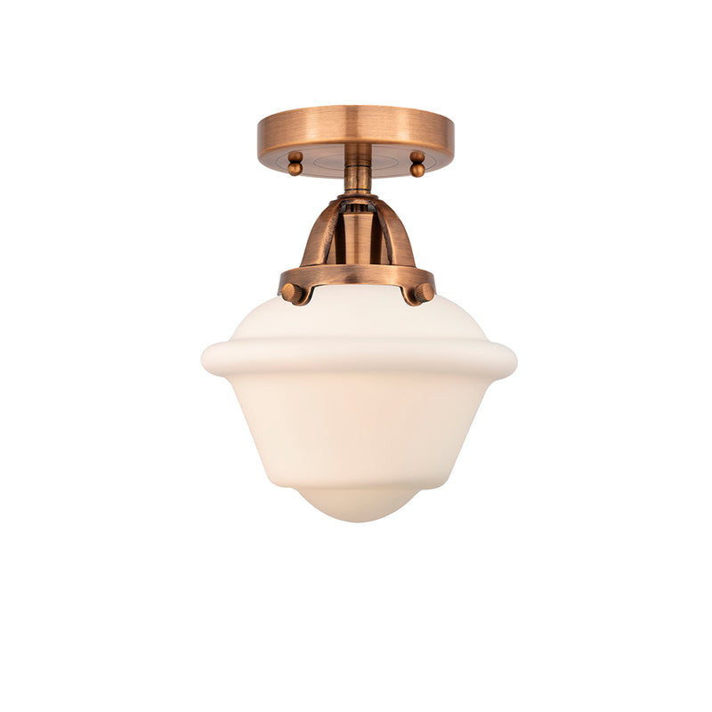 Oxford Semi-Flush Mount shown in the Antique Copper finish with a Matte White shade