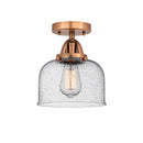 Bell Semi-Flush Mount shown in the Antique Copper finish with a Seedy shade