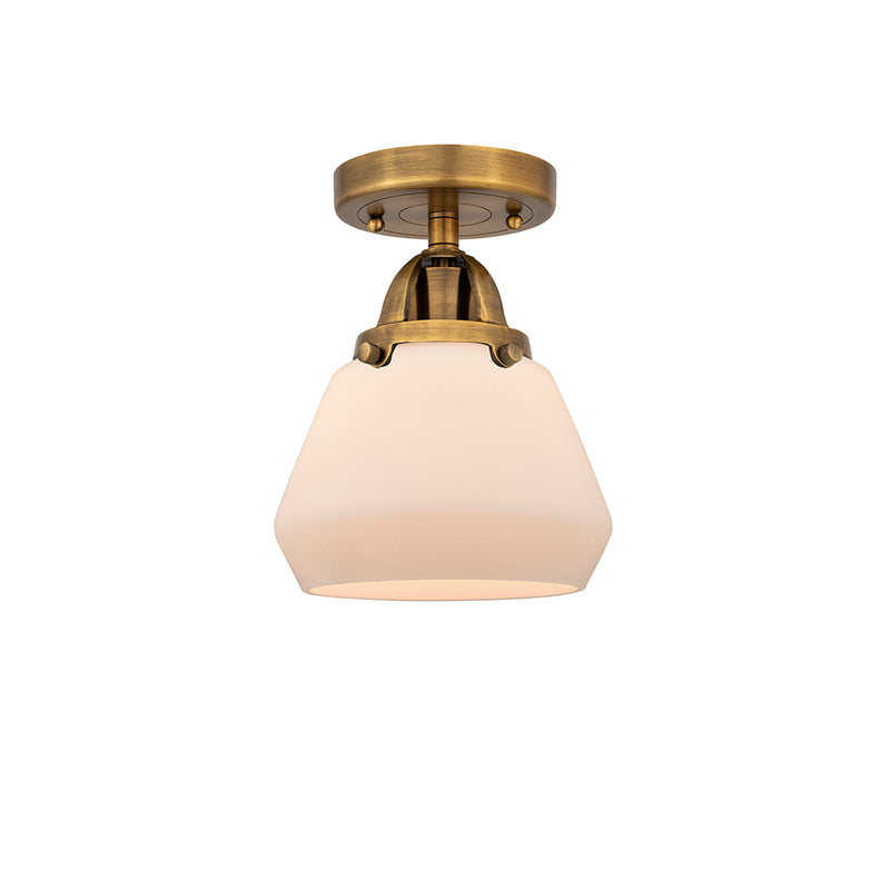 Fulton Semi-Flush Mount shown in the Brushed Brass finish with a Matte White shade