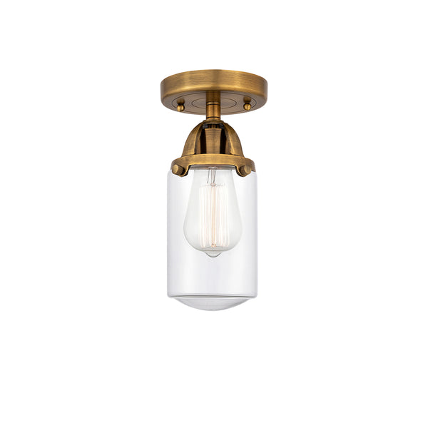 Dover Semi-Flush Mount shown in the Brushed Brass finish with a Clear shade