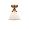 Cone Semi-Flush Mount shown in the Brushed Brass finish with a Matte White shade