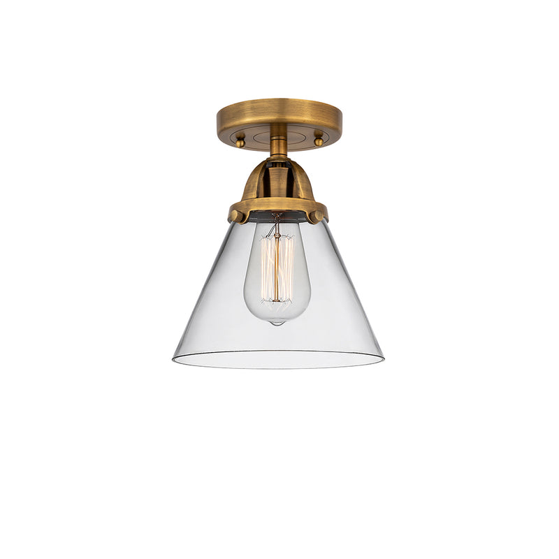 Cone Semi-Flush Mount shown in the Brushed Brass finish with a Clear shade