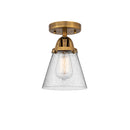 Cone Semi-Flush Mount shown in the Brushed Brass finish with a Seedy shade