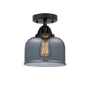 Bell Semi-Flush Mount shown in the Matte Black finish with a Plated Smoke shade