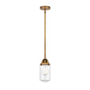 Dover Mini Pendant shown in the Brushed Brass finish with a Clear shade