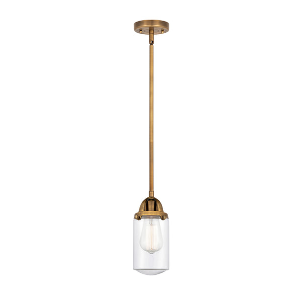 Dover Mini Pendant shown in the Brushed Brass finish with a Clear shade
