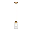 Dover Mini Pendant shown in the Brushed Brass finish with a Seedy shade