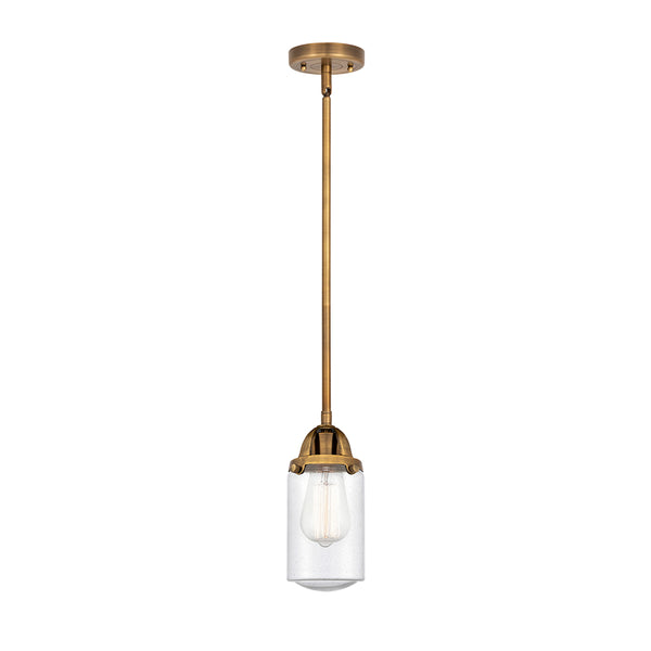 Dover Mini Pendant shown in the Brushed Brass finish with a Seedy shade