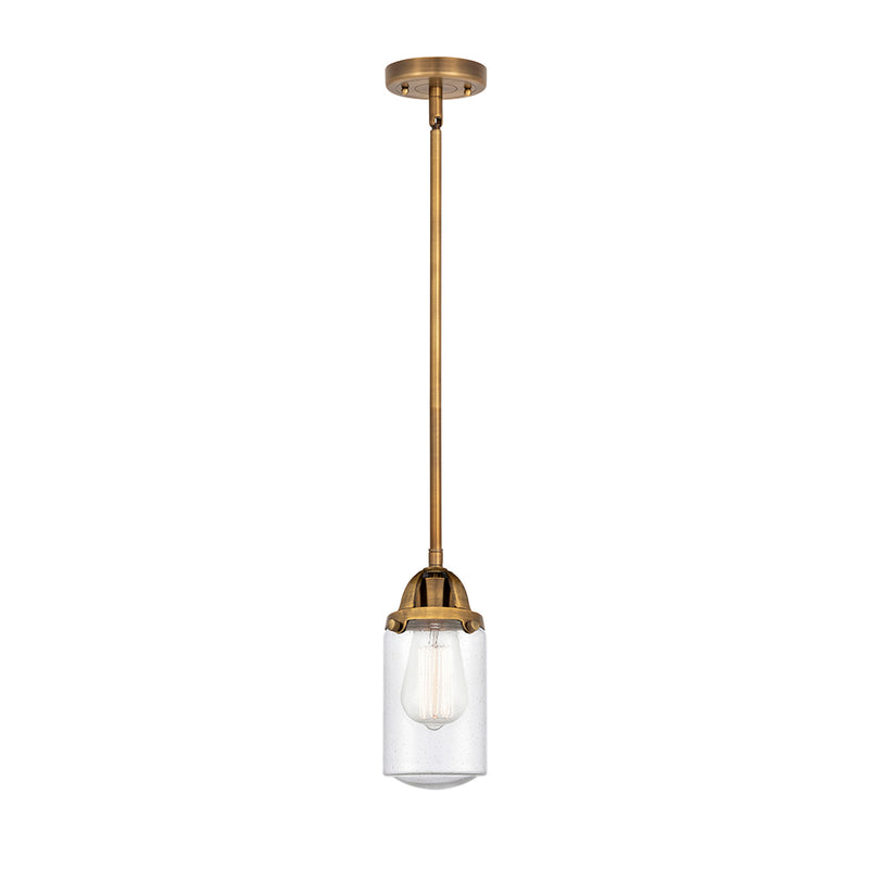 Dover Mini Pendant shown in the Brushed Brass finish with a Seedy shade