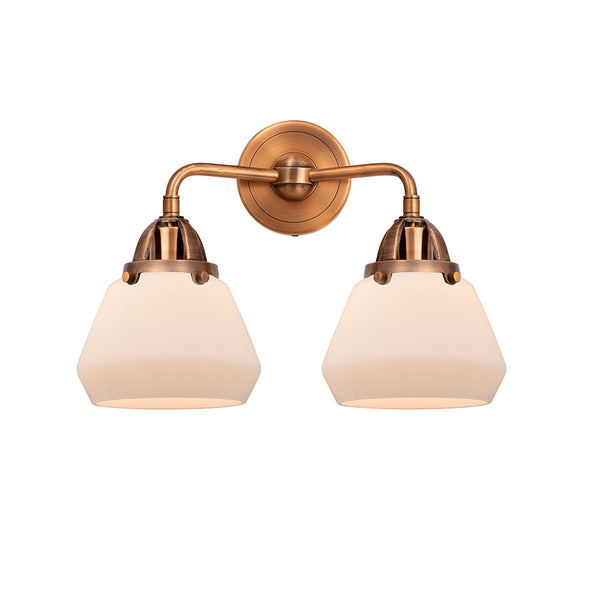 Fulton Bath Vanity Light shown in the Antique Copper finish with a Matte White shade