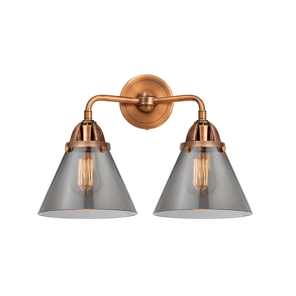 Cone Bath Vanity Light shown in the Antique Copper finish with a Plated Smoke shade