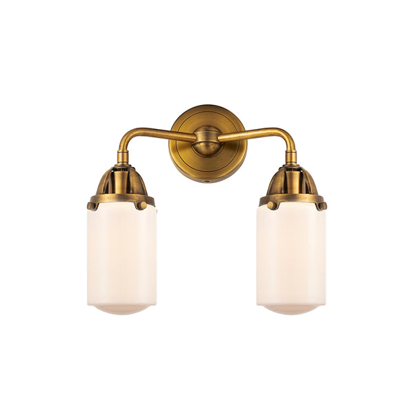Dover Bath Vanity Light shown in the Brushed Brass finish with a Matte White shade