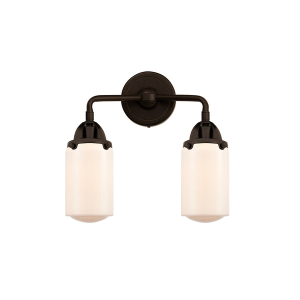 Dover Bath Vanity Light shown in the Oil Rubbed Bronze finish with a Matte White shade