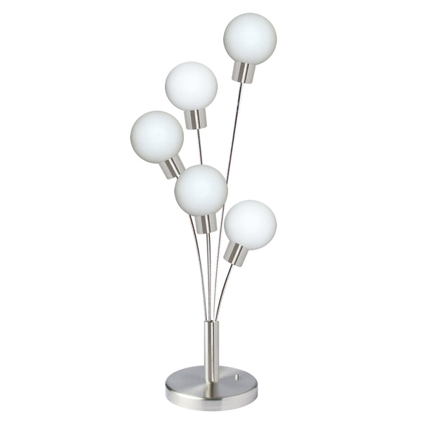Dainolite 5 Light Incandescent Table Lamp, Satin Chrome with White Glass 306T-SC