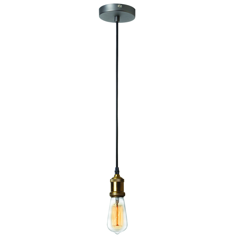 Dainolite 1 Light Pendant, Vintage Steel and Antique Brass 409-42P-VS