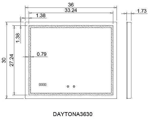 Aquadom 36" x 30" x 1.5" Daytona Wall Mount LED Lighted Mirror for Bathroom 3D Color Temperature Lights Cool or Warm Clock Defogger Dimmer D-3630