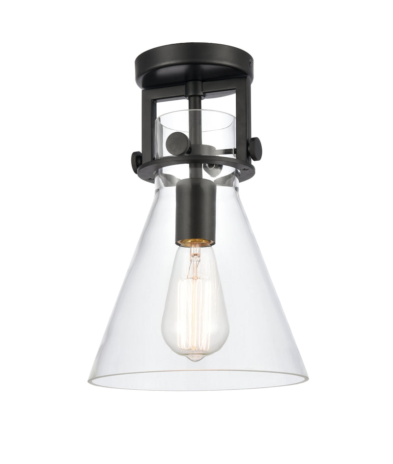 Innovations Lighting Newton Cone 1 Light 8" Flush Mount 411-1F-BK-8CL-LED