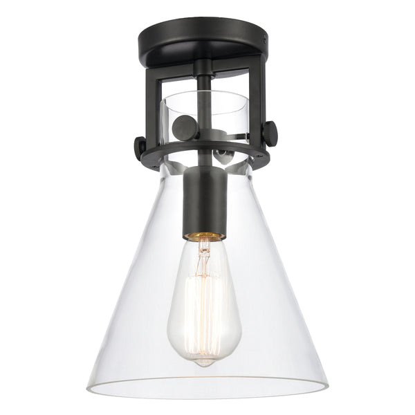 Innovations Lighting Newton Cone 1 Light 8" Flush Mount 411-1F-BK-8CL