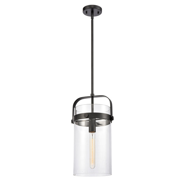 Pilaster Mini Pendant shown in the Matte Black finish with a Clear shade