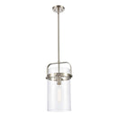 Pilaster Mini Pendant shown in the Brushed Satin Nickel finish with a Clear shade