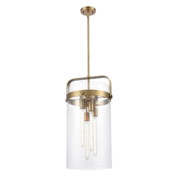 Pilaster Pendant shown in the Brushed Brass finish with a Clear shade