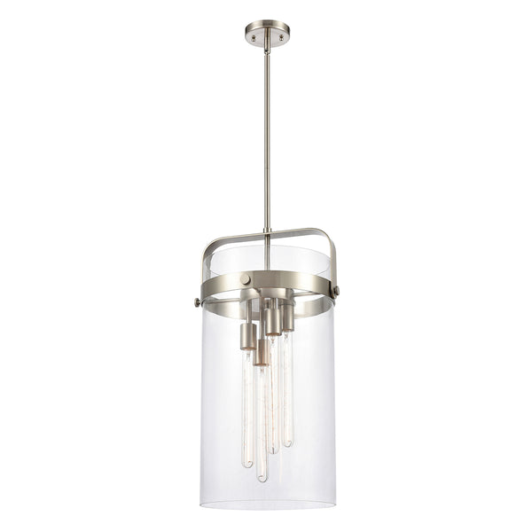 Pilaster Pendant shown in the Brushed Satin Nickel finish with a Clear shade