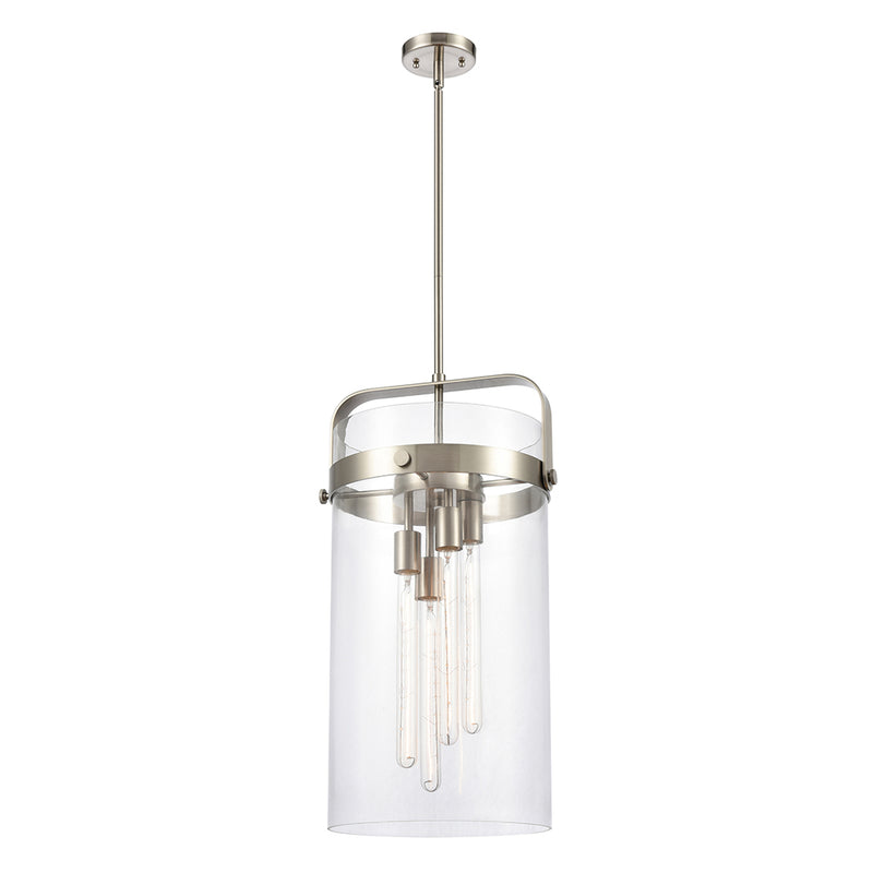 Pilaster Pendant shown in the Brushed Satin Nickel finish with a Clear shade