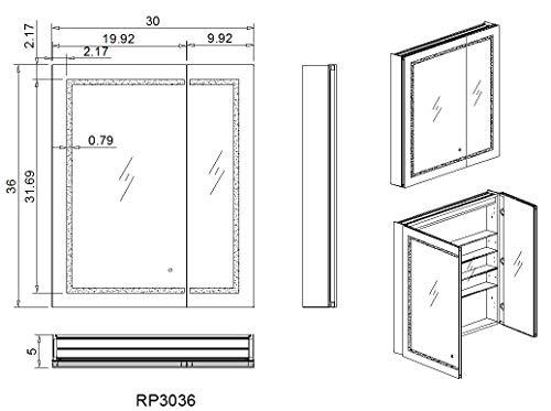 Aquadom 30" x 36" x 5" Royale Plus Lighted Mirror Glass Medicine Cabinet for Bathroom Defogger Dimmer Outlet RP-3036