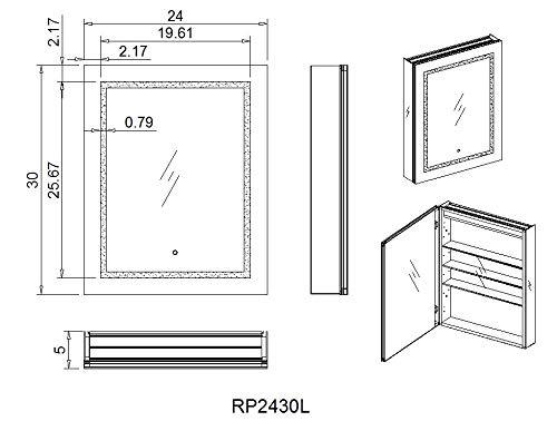 Aquadom 24" x 30" x 5" Left Hinge Royale Plus LED Lighted Mirror Glass Medicine Cabinet for Bathroom Defogger Dimmer Outlet RP-2430L