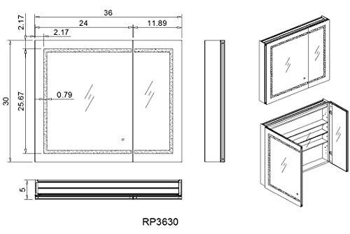 Aquadom 36" x 30" x 5" Royale Plus Lighted Mirror Glass Medicine Cabinet for Bathroom Defogger Dimmer Outlet RP-3630