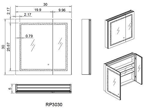 Aquadom 30" x 30" x 5" Royale Plus Lighted Mirror Glass Medicine Cabinet for Bathroom Defogger Dimmer Outlet RP-3030