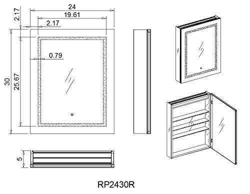 Aquadom 24" x 30" x 5" Right Hinge Royale Plus LED Lighted Mirror Glass Medicine Cabinet for Bathroom Defogger Dimmer Outlet RP-2430R