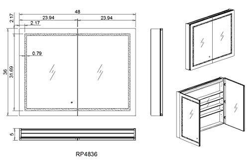 Aquadom 48" x 36" x 5" Royale Plus Lighted Mirror Glass Medicine Cabinet for Bathroom Defogger Dimmer Outlet RP-4836