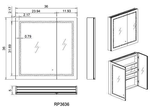 Aquadom 36" x 36" x 5" Royale Plus Lighted Mirror Glass Medicine Cabinet for Bathroom Defogger Dimmer Outlet RP-3636