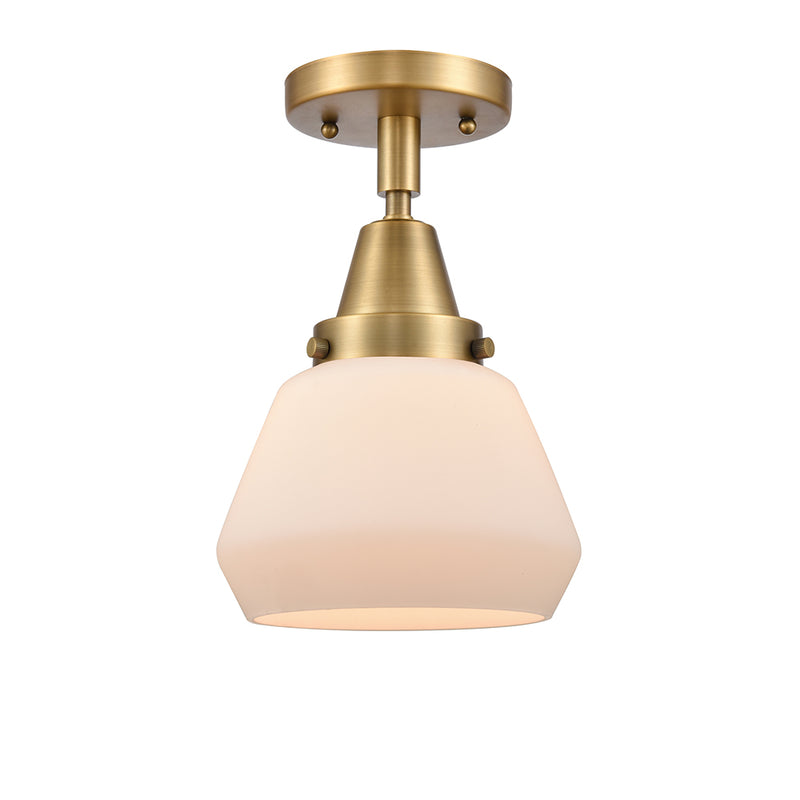 Fulton Flush Mount shown in the Brushed Brass finish with a Matte White shade