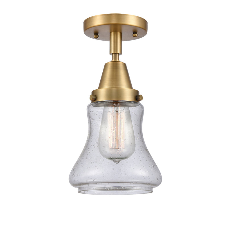 Bellmont Flush Mount shown in the Brushed Brass finish with a Seedy shade