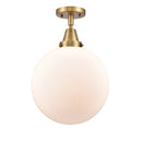 Beacon Flush Mount shown in the Brushed Brass finish with a Matte White shade