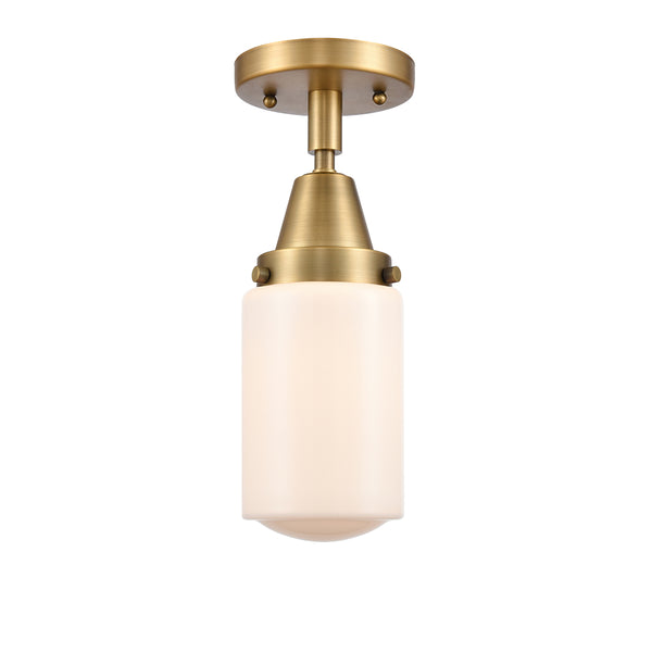 Dover Flush Mount shown in the Brushed Brass finish with a Matte White shade