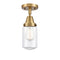 Dover Flush Mount shown in the Brushed Brass finish with a Clear shade